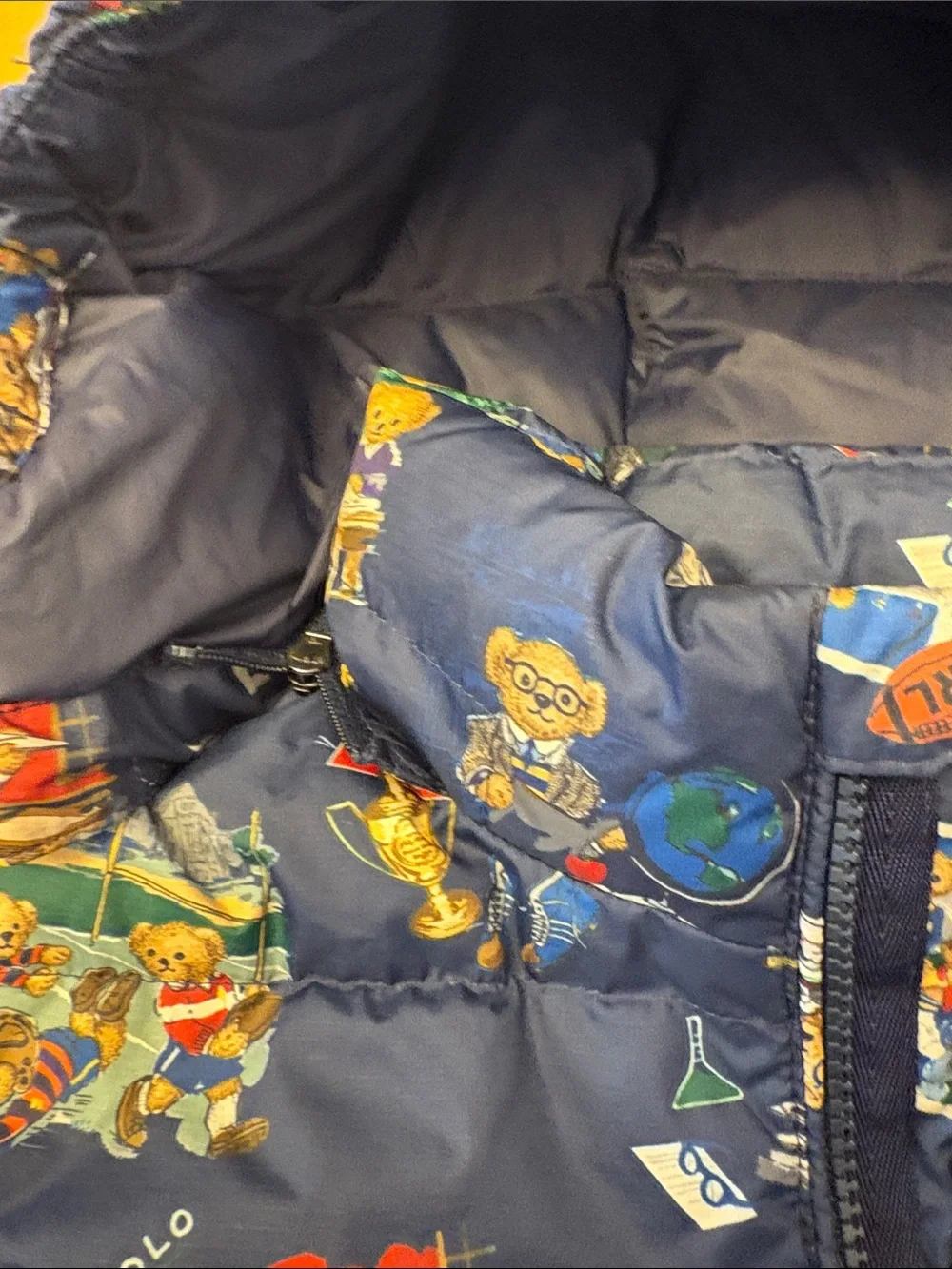 Ralph Lauren Polo Hooded Kids Puffer Down Jacket with Polo Bear Print, Size 6